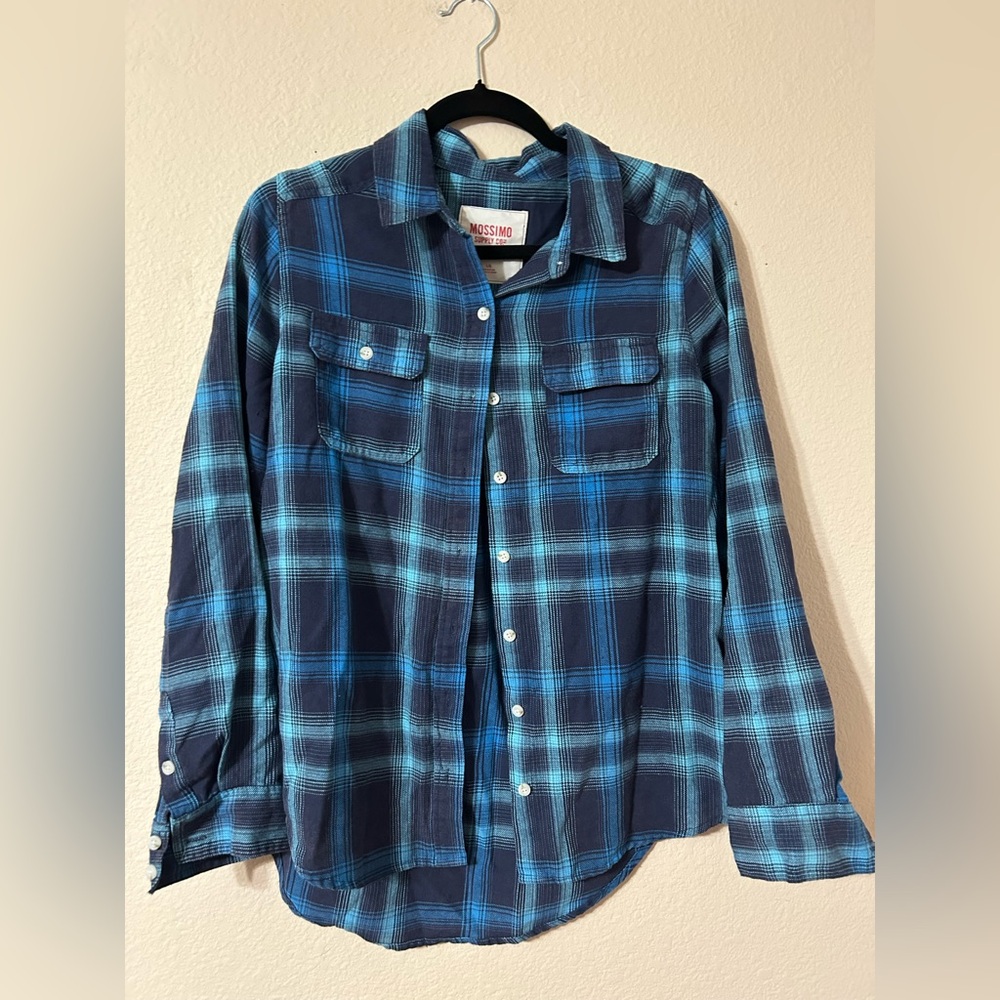 Mossimo Large Blue Plaid Button-Up Shirt